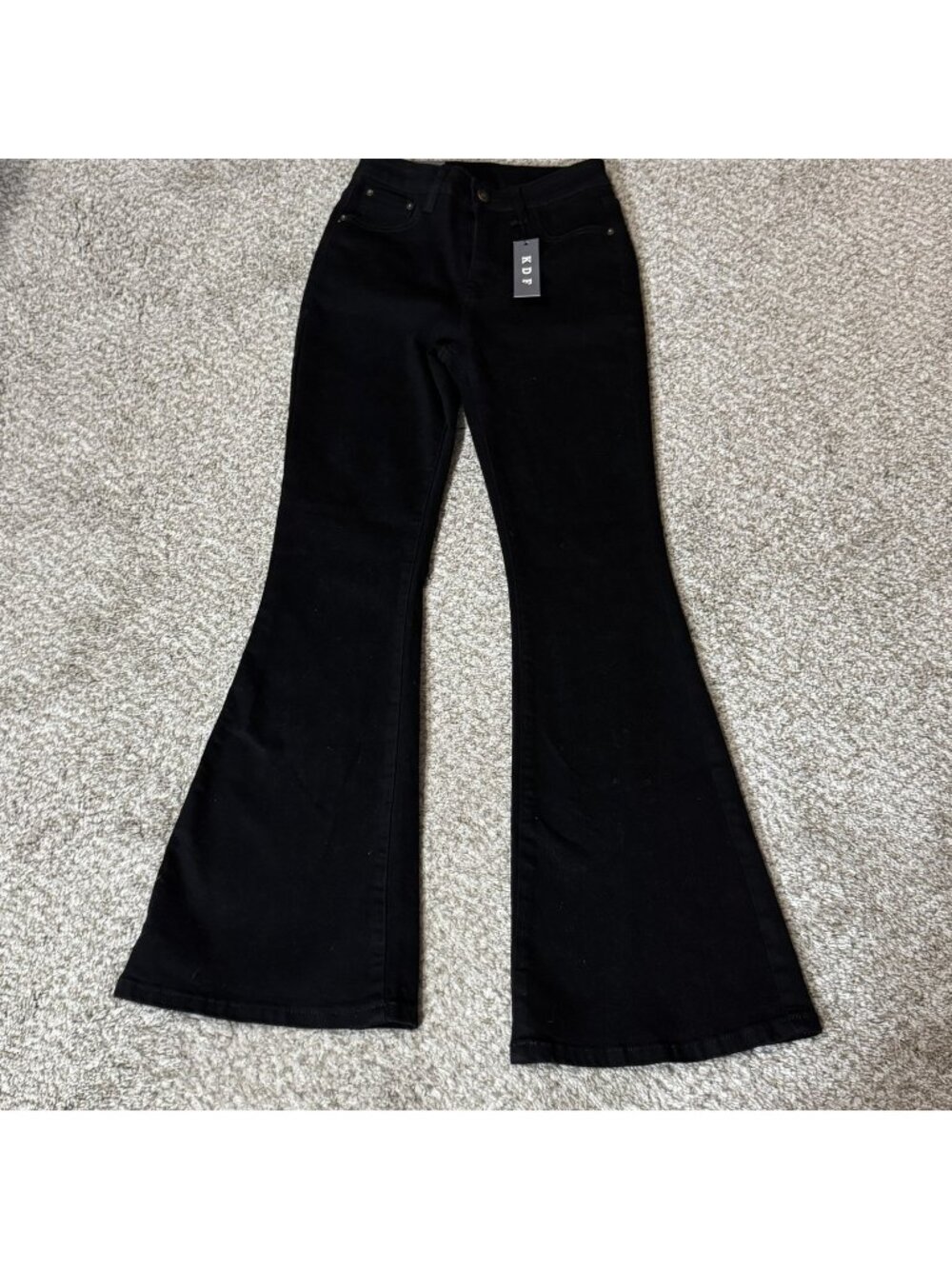 KDF Flare Jeans Women's Size 2 High Rise Bell Bottom Denim Black NEW
